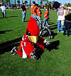 Arizona Cardinals mascot giving his approval of the sod on the field